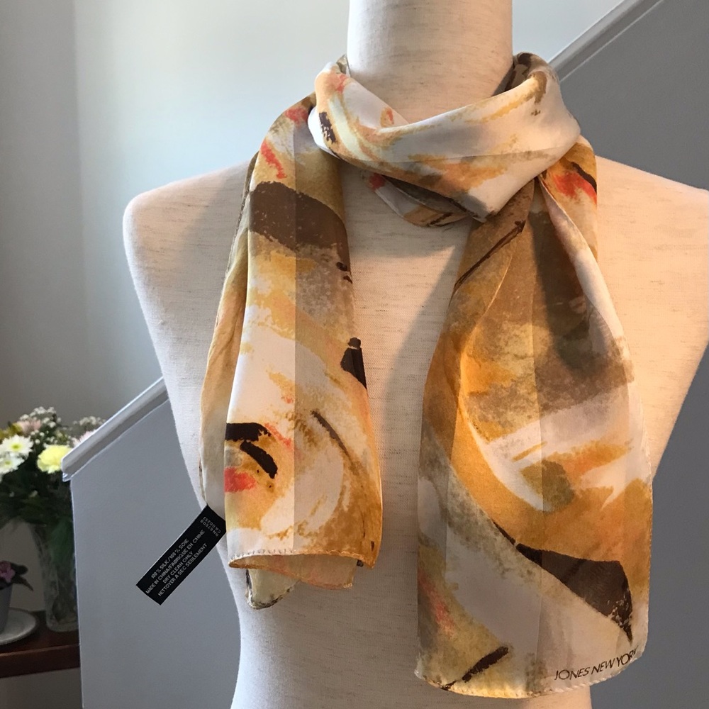 JONES NEW YORK SILK Scarf Floral “Swirling Roses” Rectangle 11”x52”
